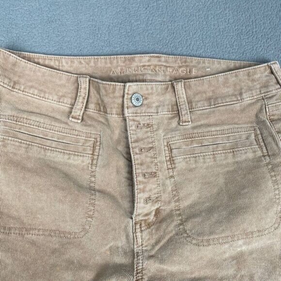 AMERICAN EAGLE WOMEN'S SIZE 10 BEIGE SUPER HI-RISE FLARE CORDUROY CHINO PANTS - Picture 8 of 15